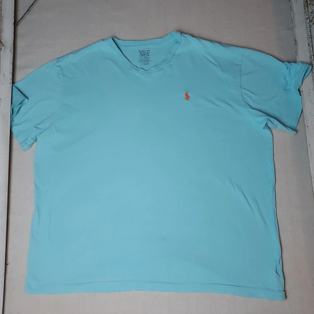 Polo Ralph Lauren Men's XL Blue V Neck T-Shirt Pony Logo Preppy Coastal Classic